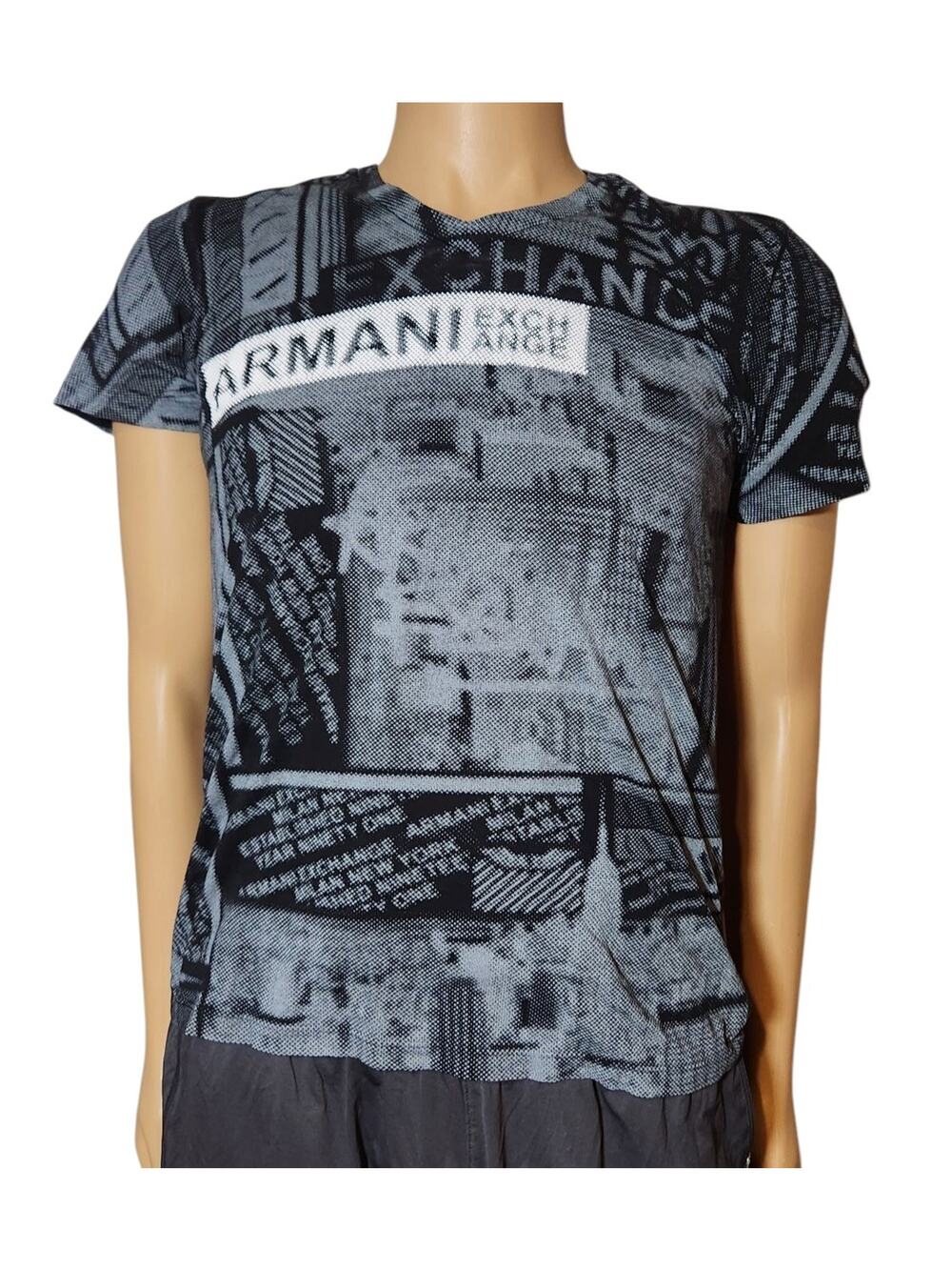 Armani Exchange Men’s V Neck T-shirt Size Small Black Gray Lightweight